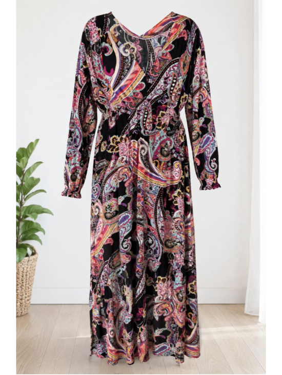 ECI Dresses & Skirts - ECI New York Paisley Maxi Dress Button Front Faux Wrap Long Sleeve Boho XL